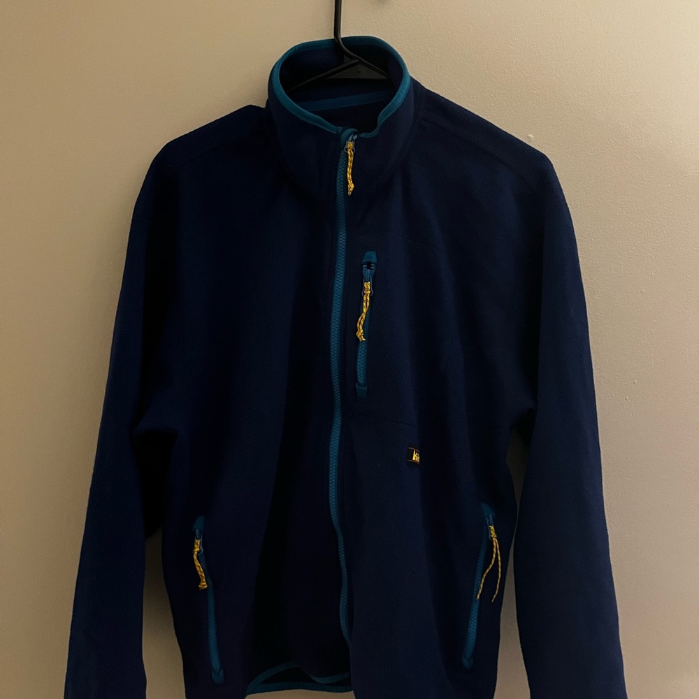 Navy Blue Fleece Jacket with Yellow Accents